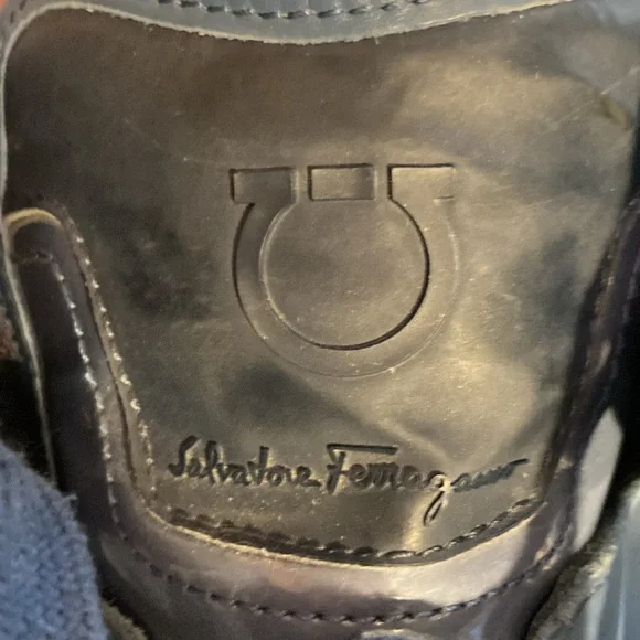 Salvatore Ferragamo Robert leather suede high top sneakers blue 8,5 EE - Picture 6 of 16